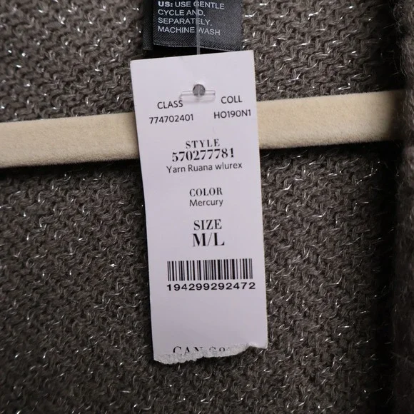 White House Black Market Yarn Ruana Womens M/L Mercury New Metallic Fringe Wrap - Picture 3 of 8